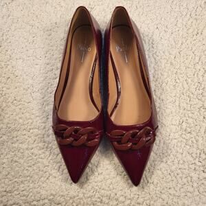 Linea Paolo Nora pointed-toe flat burgundy patent leather slip on womens size 12